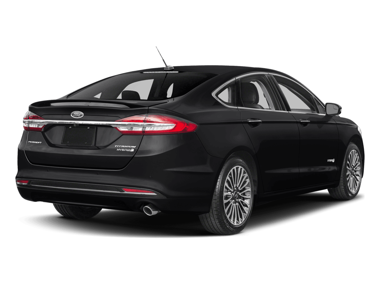 2017 Ford Fusion Hybrid Titanium FWD - Rear 3/4, facing to the right
