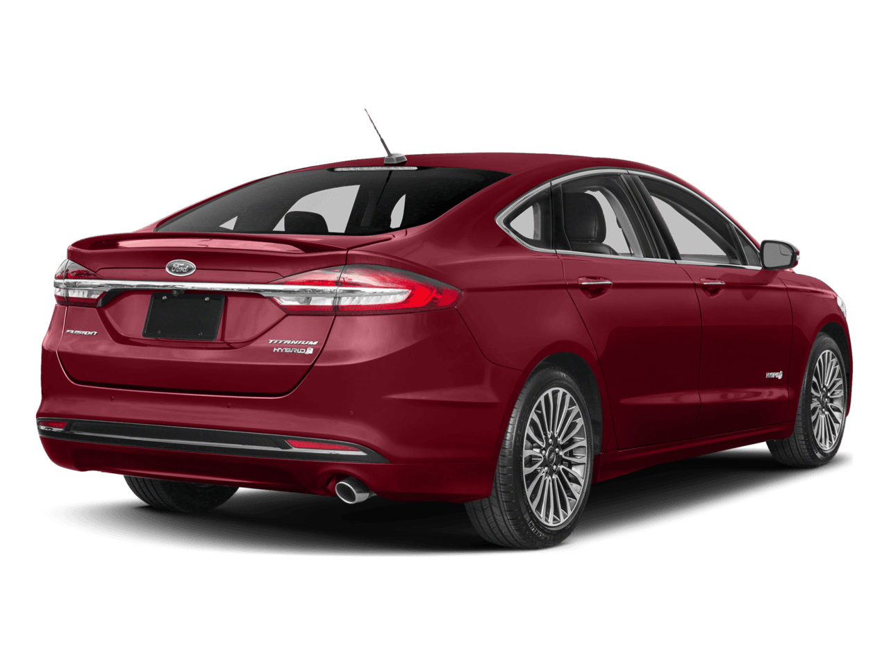 2017 Ford Fusion Hybrid Titanium FWD - Rear 3/4, facing to the right