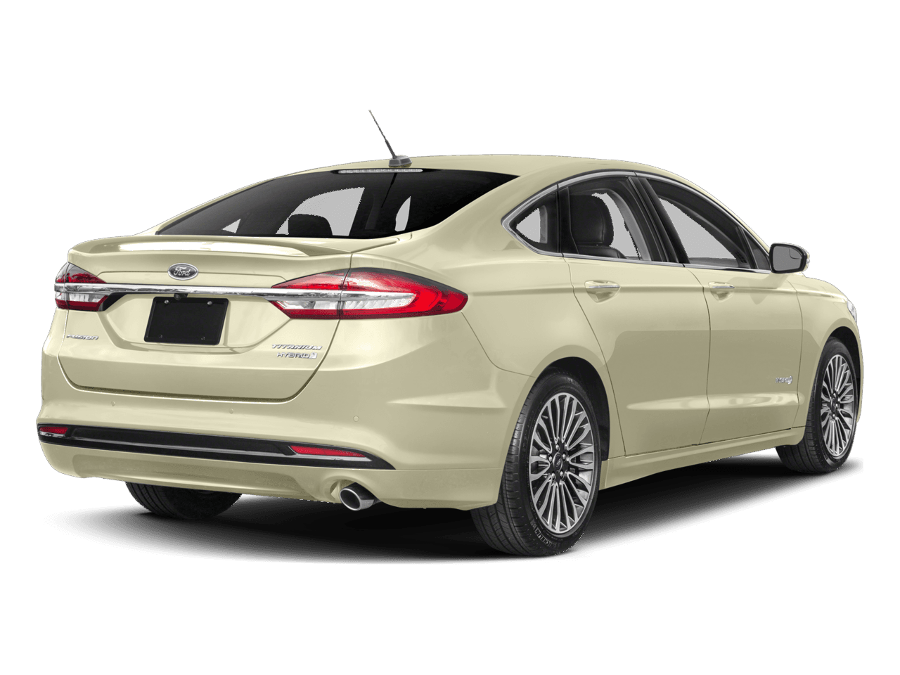 2017 Ford Fusion Hybrid Titanium FWD - Rear 3/4, facing to the right