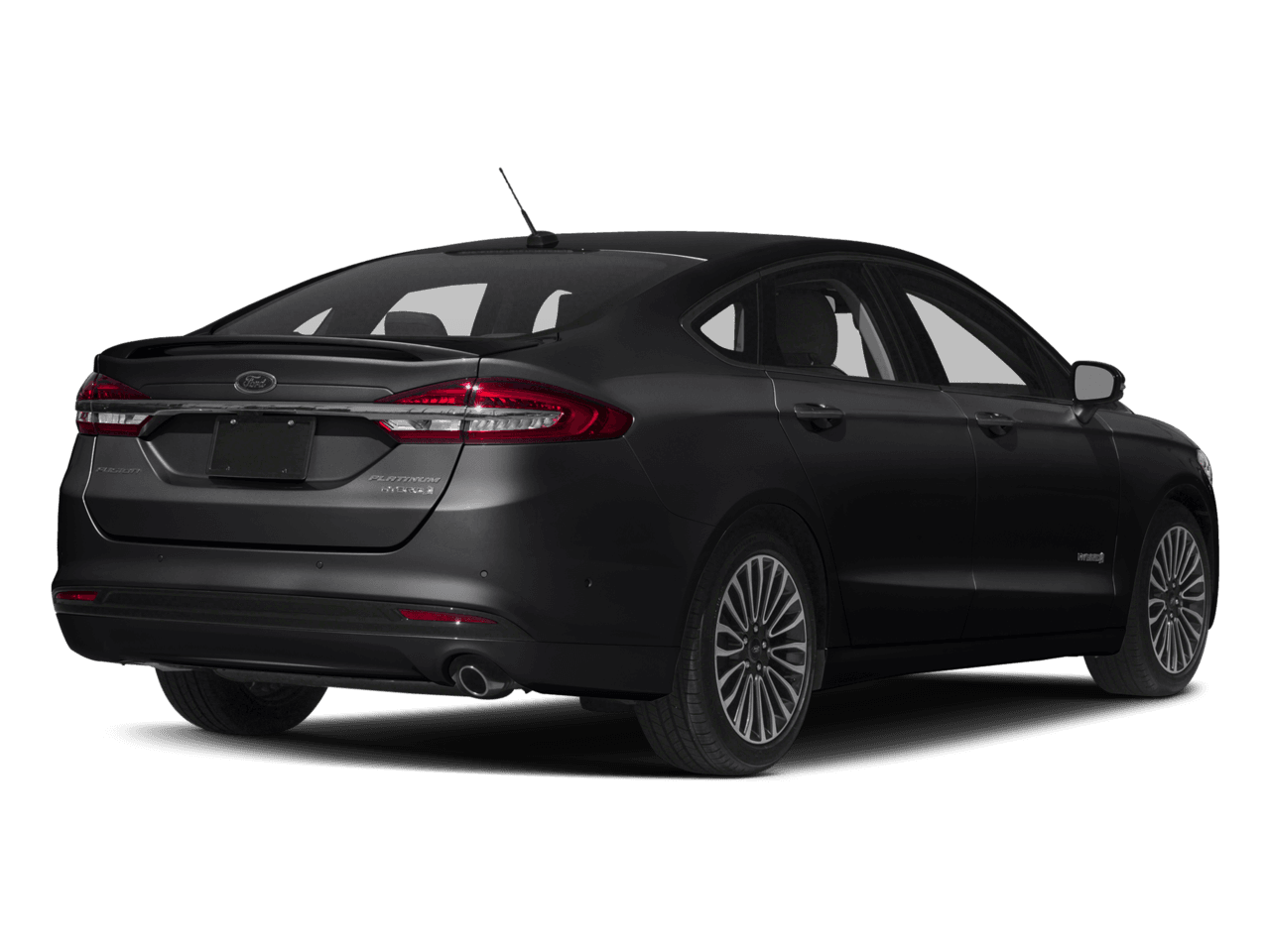 2017 Ford Fusion Hybrid Platinum FWD - Rear 3/4, facing to the right
