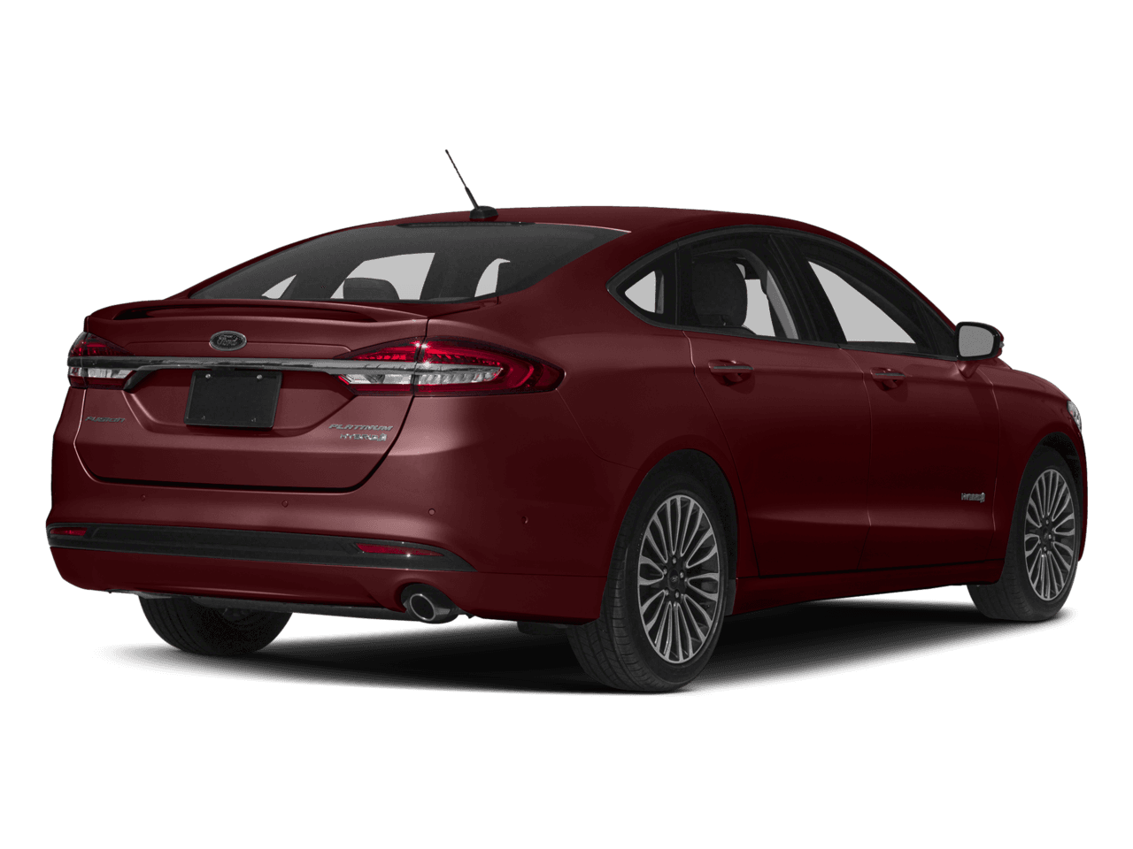 2017 Ford Fusion Hybrid Platinum FWD - Rear 3/4, facing to the right