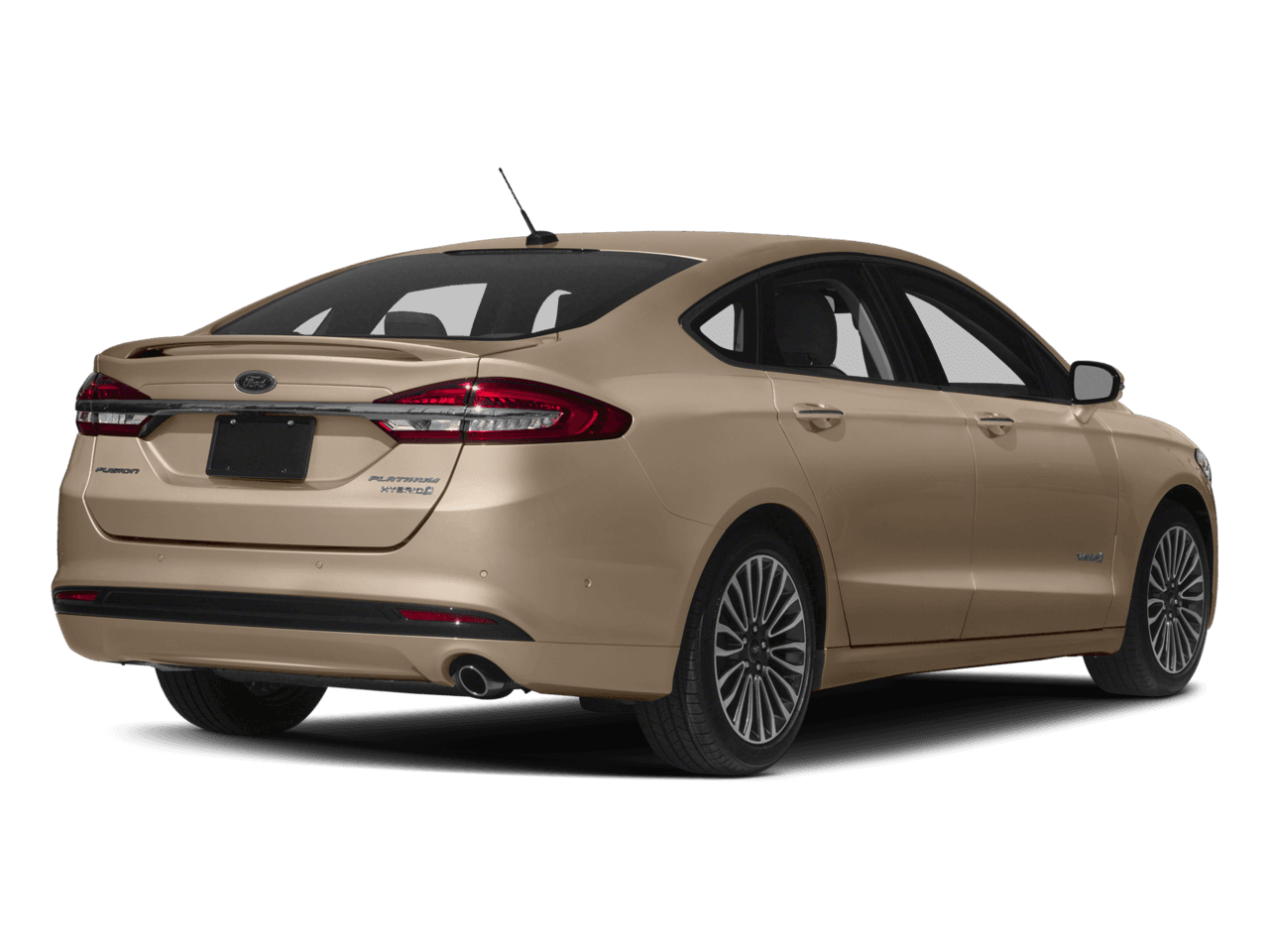 2017 Ford Fusion Hybrid Platinum FWD - Rear 3/4, facing to the right
