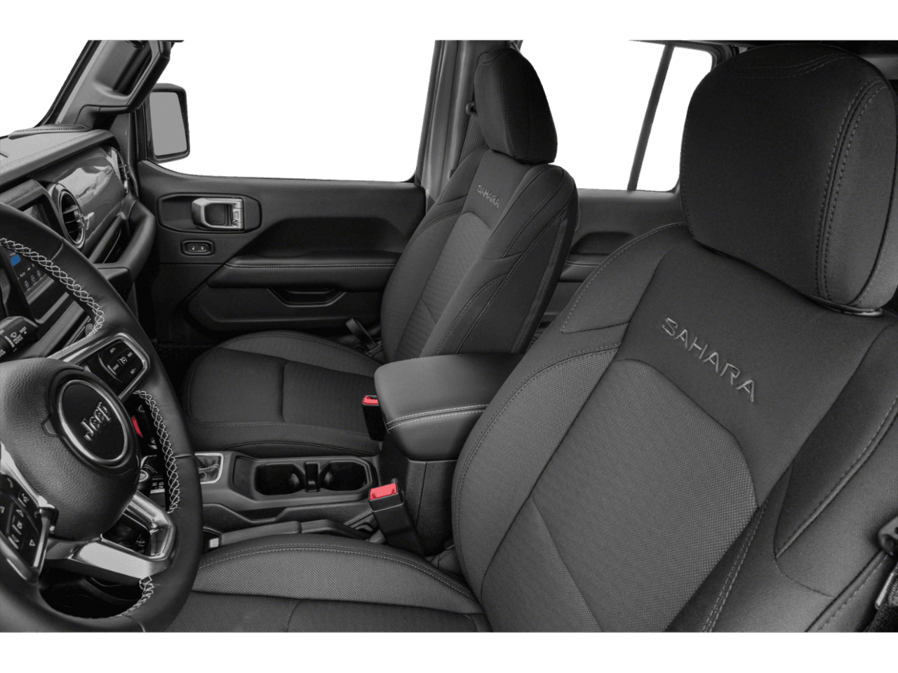 2021 Jeep Wrangler Unlimited Sahara - Interior Driver's Side with Door Open, Front Seat Feature
