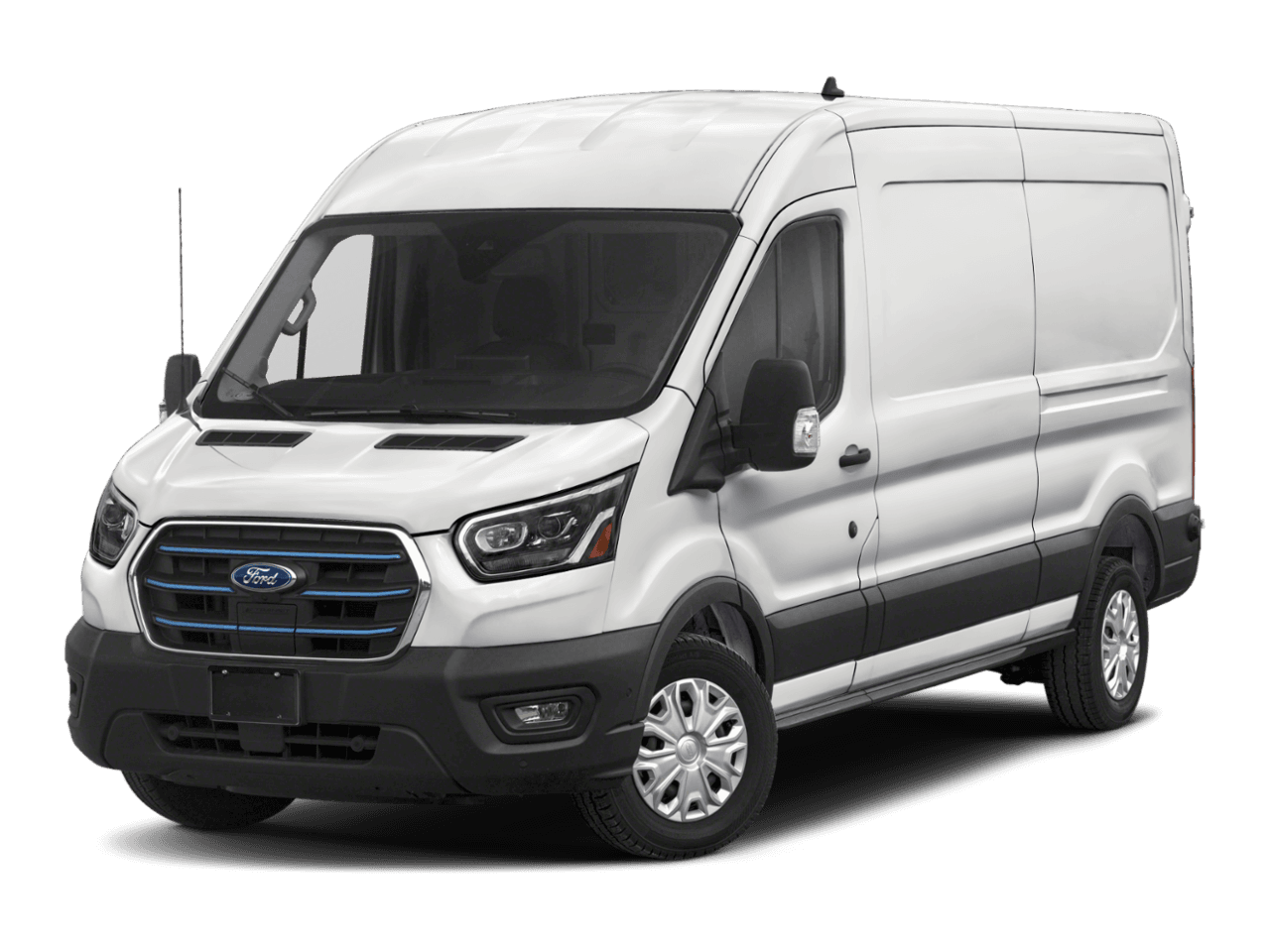 2022 Ford E-Transit Cargo Van T-350 - Front 3/4, facing to the left