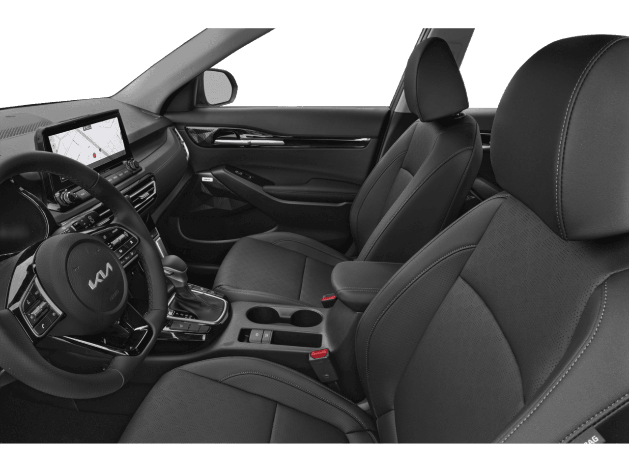 2022 Kia Seltos SX - Interior Driver's Side with Door Open, Front Seat Feature