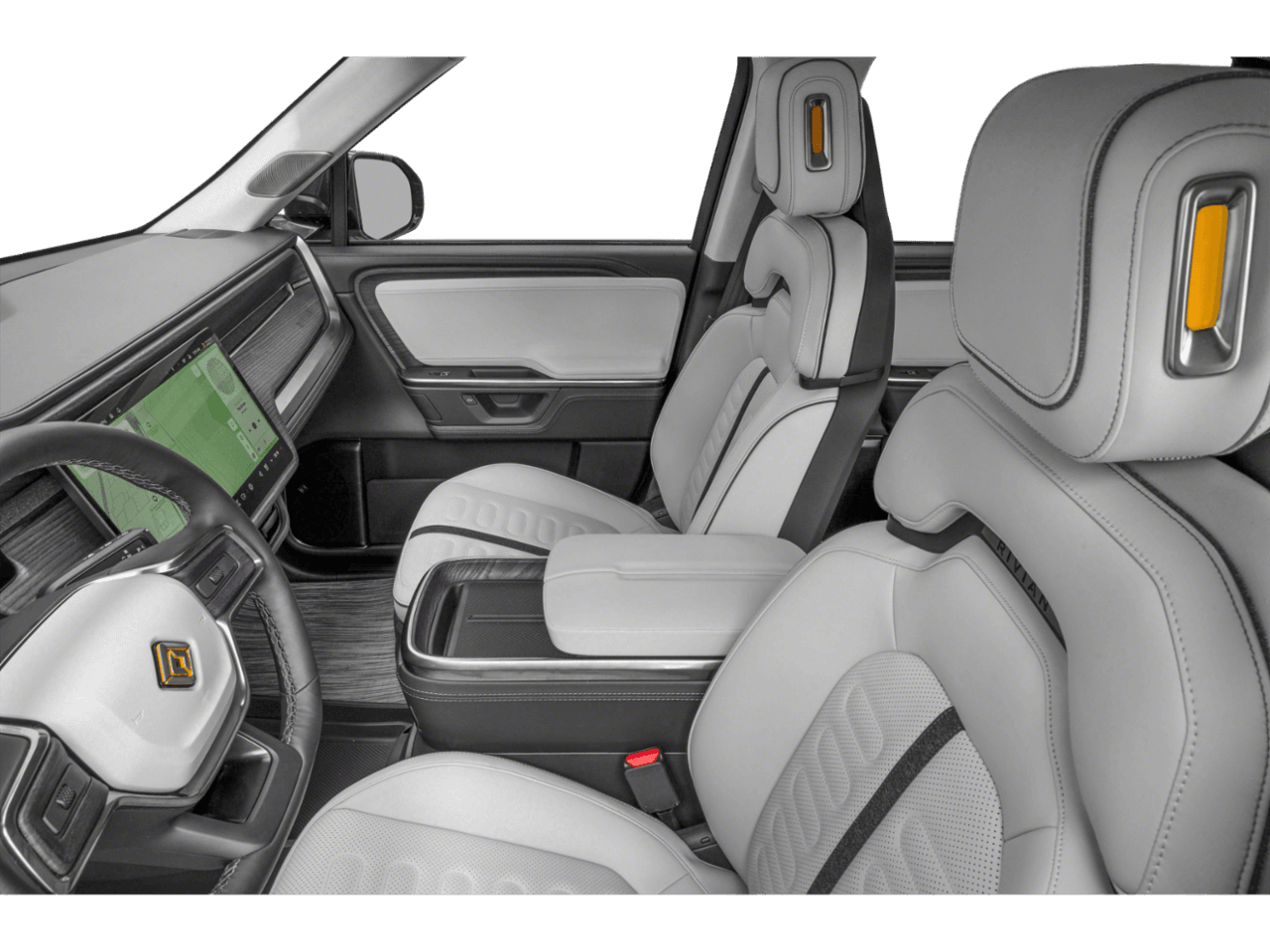 2025 Rivian R1T Ascend - Interior Driver's Side with Door Open, Front Seat Feature