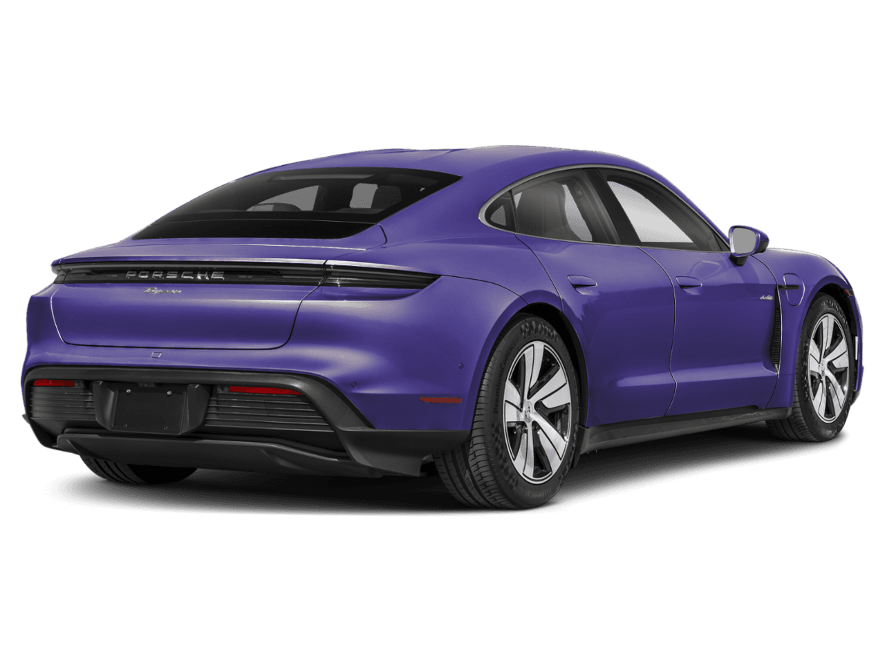 2026 Porsche Taycan Turbo - Rear 3/4, facing to the right