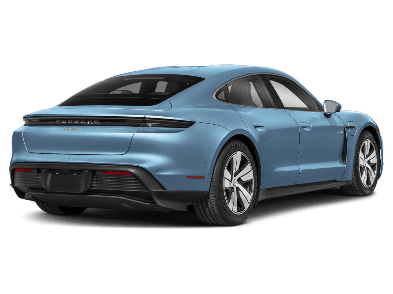 2026 Porsche Taycan Turbo - Rear 3/4, facing to the right
