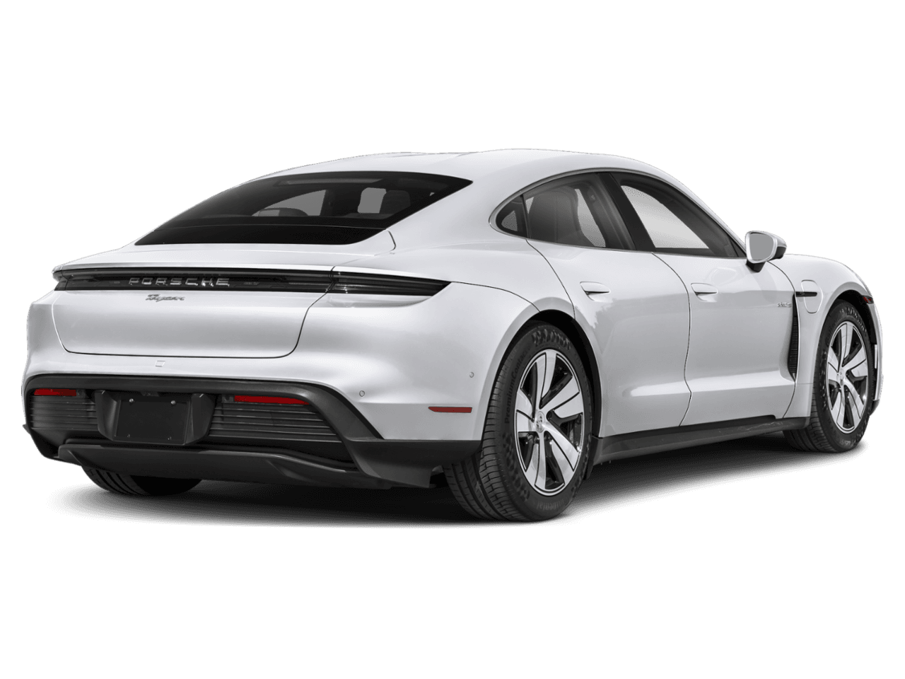 2026 Porsche Taycan Turbo - Rear 3/4, facing to the right