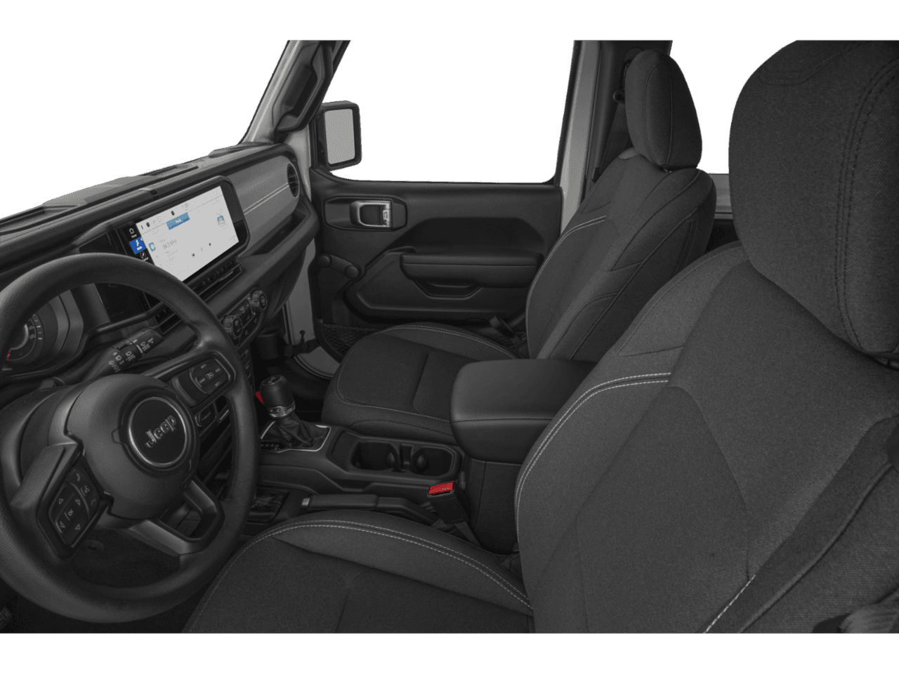2026 Jeep Wrangler Willys - Interior Driver's Side with Door Open, Front Seat Feature
