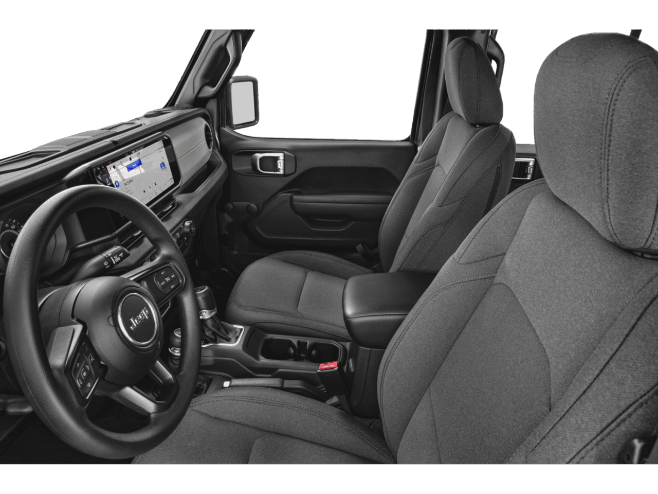 2026 Jeep Wrangler Willys - Interior Driver's Side with Door Open, Front Seat Feature